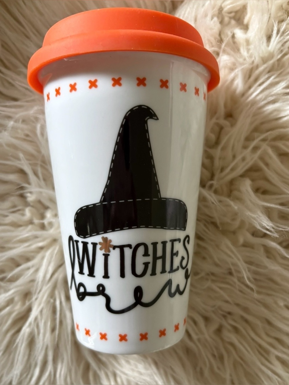 New Mud Pie Witches Brew Ceramic Coffee Cup Halloween Travel Tumbler 12 oz